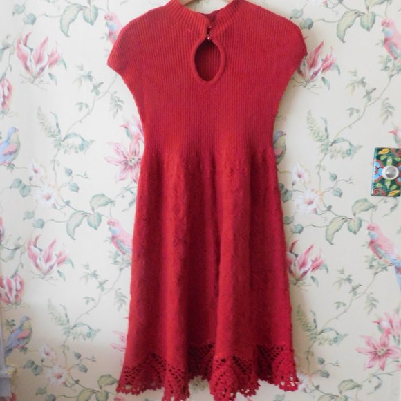 🌳🍃 Anthropologie Feather Bone Oda Red Sweater Dress 🌳🍃 - Picture 11 of 15